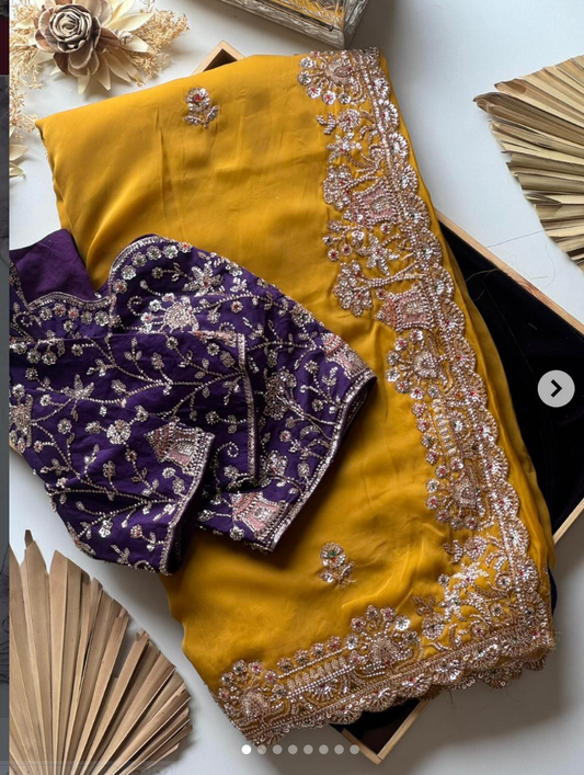 Designer Cocktail Shimmery Tissue Crepe Silk Saree